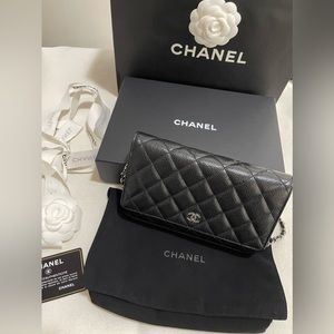 Chanel WOC Wallet On Chain Silver Caviar